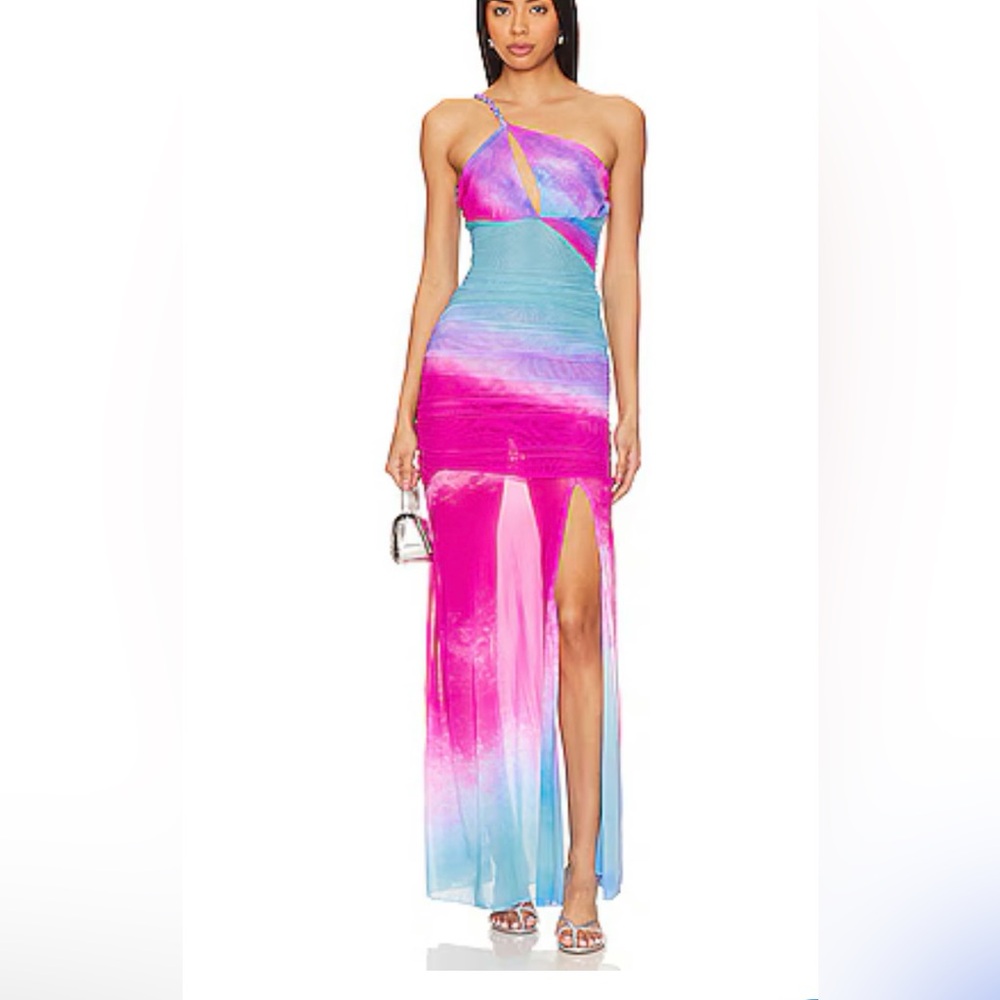 Cloud One Shoulder Maxi Dress in Blue & Pink ROCOCO SAND